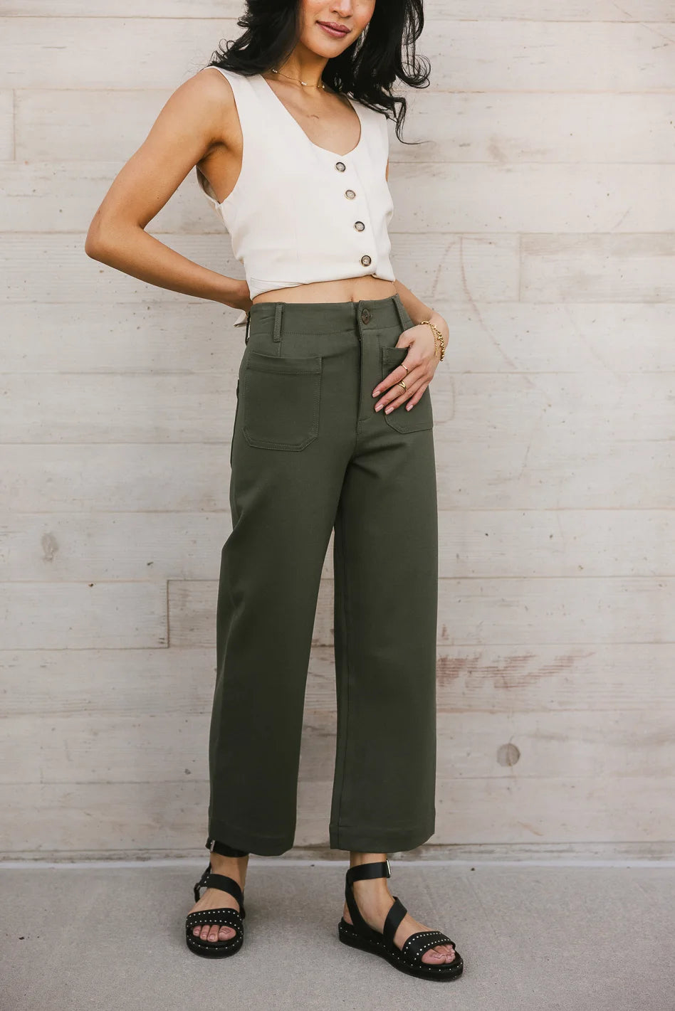 Bootcut Style Women's Stretch Denim Jeans in Dark WashSadie Wide Leg Pants in Olive - FINAL SALE Bootcut Style Women's Stretch Denim Jeans in Dark WashSadie Wide Leg Pants in Olive - FINAL SALE