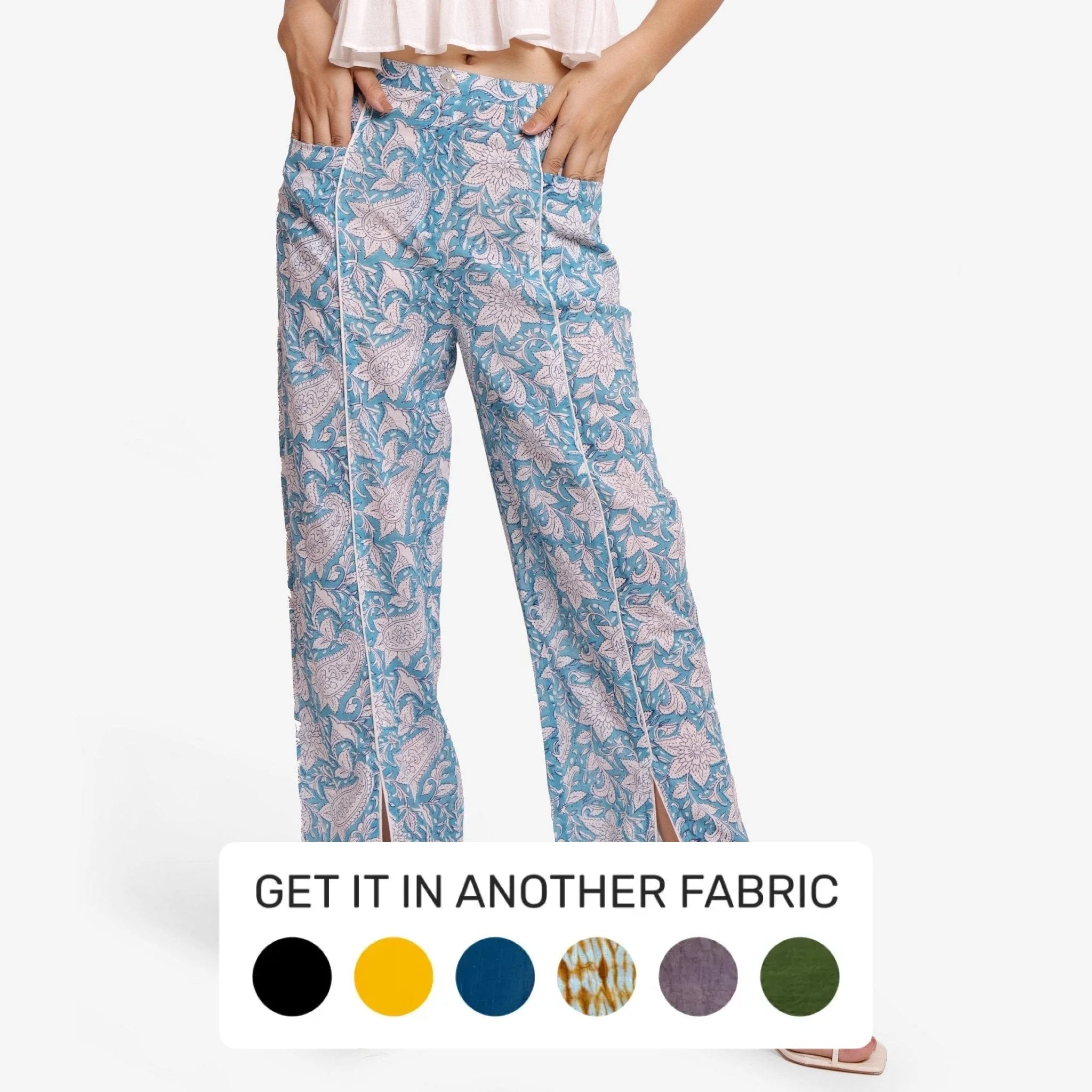 Ankle - Length Women's Printed Joggers for TravelingTurquoise Paisley Block Print Mid-Rise Cotton Pant Ankle - Length Women's Printed Joggers for TravelingTurquoise Paisley Block Print Mid-Rise Cotton Pant