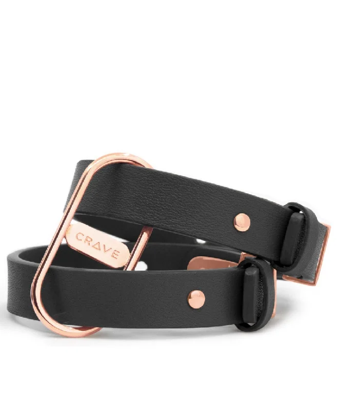 Crave Icon Black & Rose Gold Leather Cuffs
