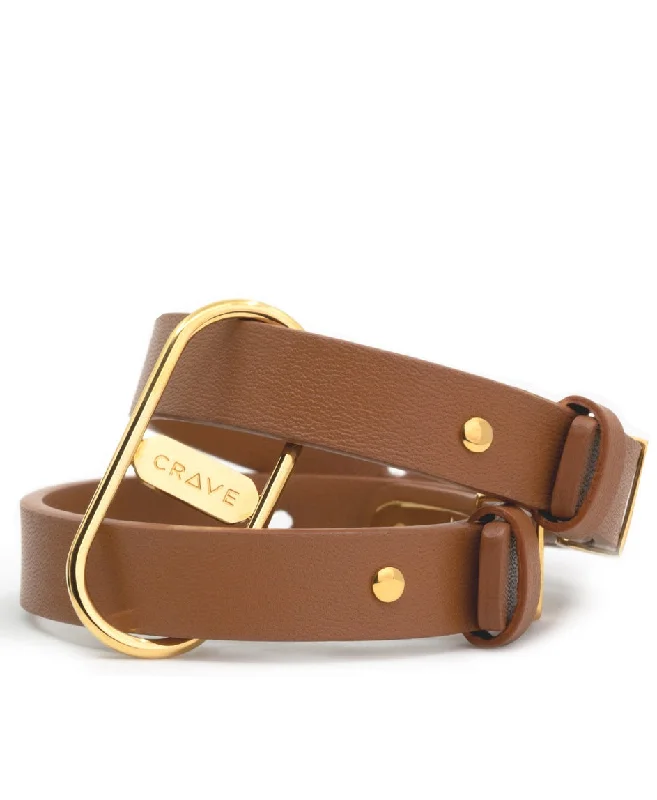 Crave Icon Tan & Gold Leather Cuffs