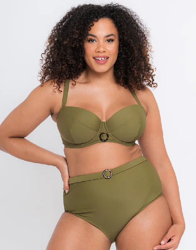 Curvy Kate Retro Sun Padded Balcony Bikini Multiway Top Olive