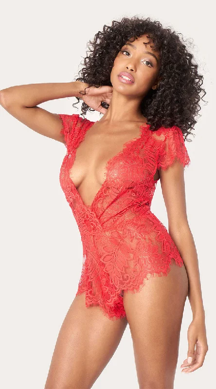 Plunging Eyelash Lace Romper