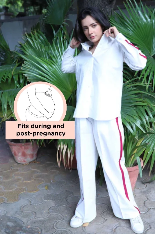 Pretty White Maternity & Nursing Coord Set (Cotton Linen) (2 pc)