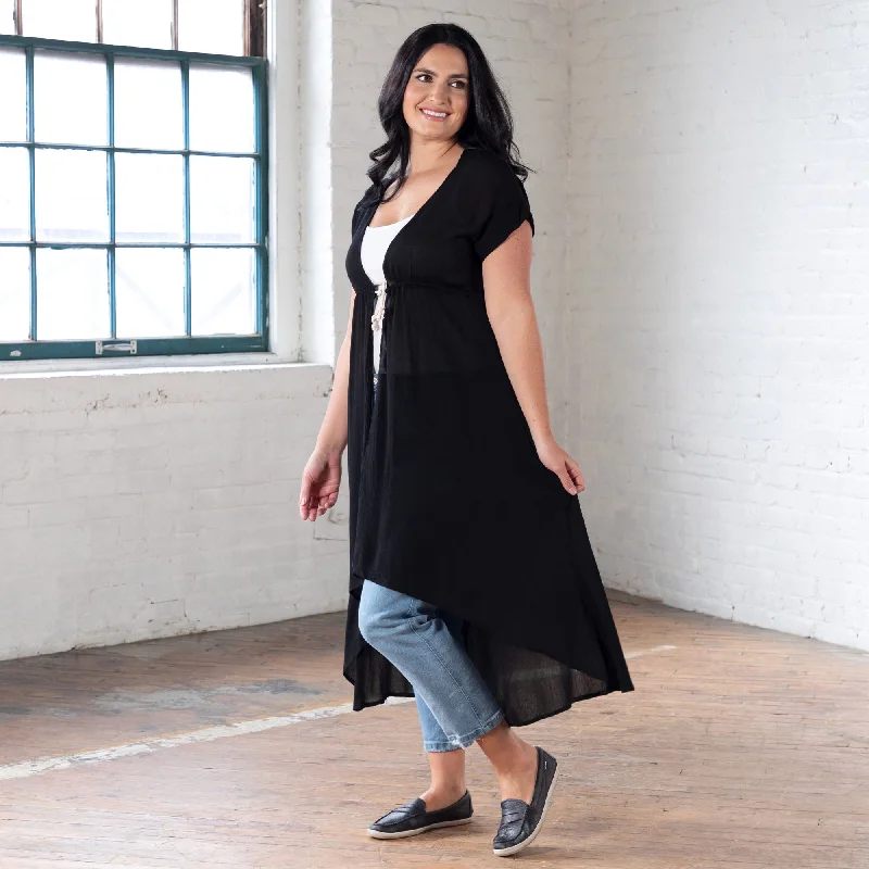 color block women cardigan with bold huesShort Sleeve Sheer Duster Cardigan