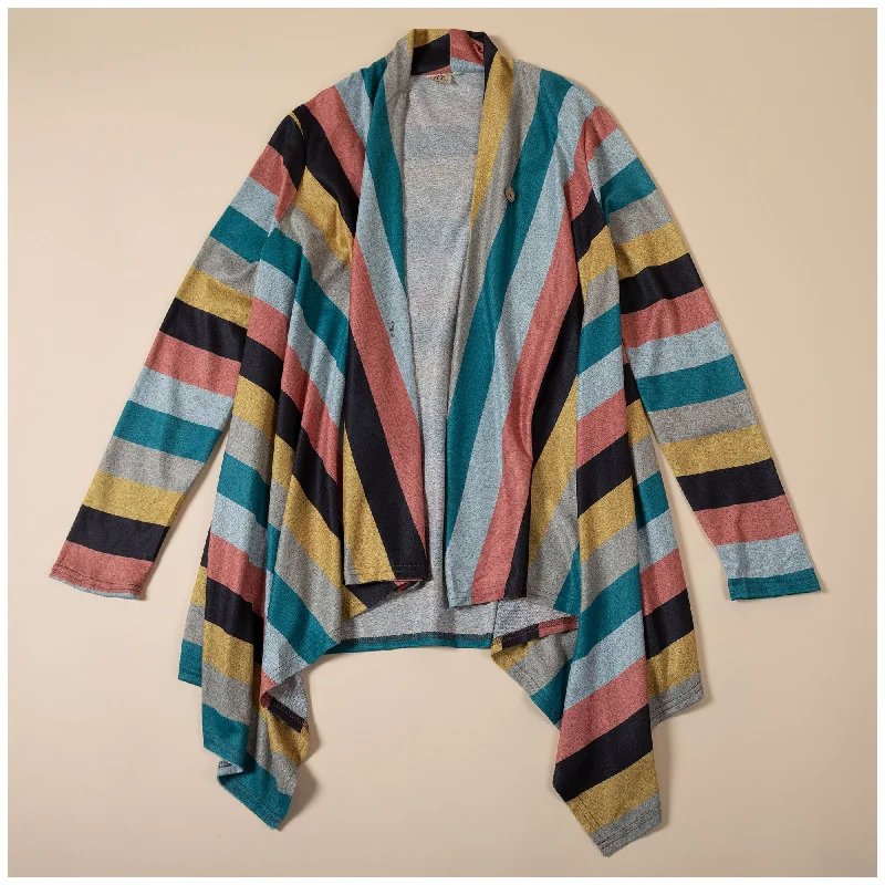 cable knit women cardigan with intricate patternsColorful Stripes Open Cardigan