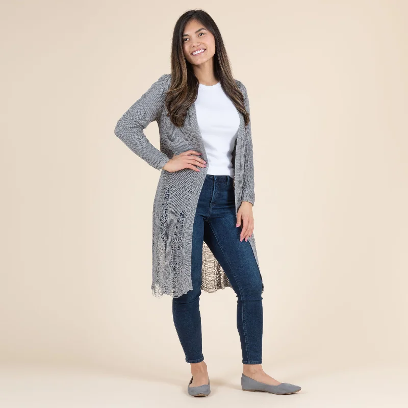 plus size women cardigan for comfortable layeringDistressed Long Cardigan