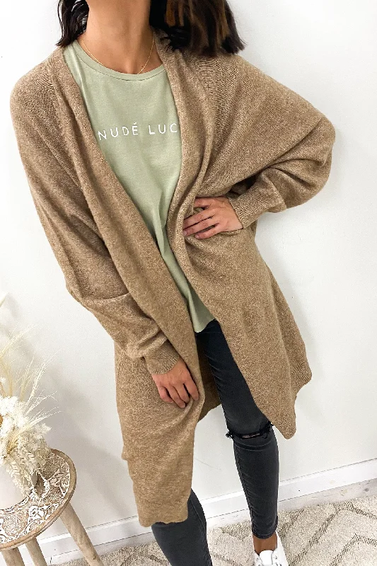 v neck women cardigan to elongate the necklineAddie Knit Cardigan Brown