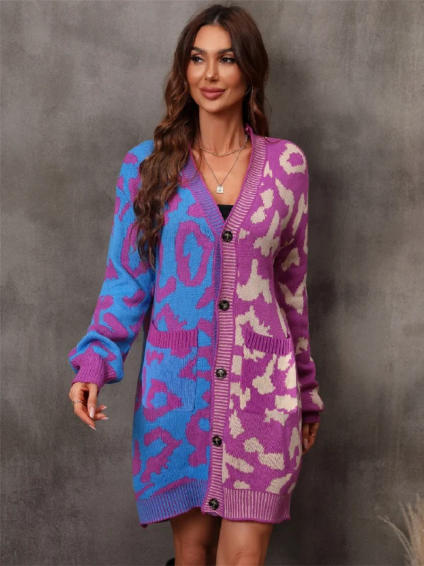 color block women cardigan with bold huesAngel Wings Leopard Button Down Longline Cardigan color block women cardigan with bold huesAngel Wings Leopard Button Down Longline Cardigan