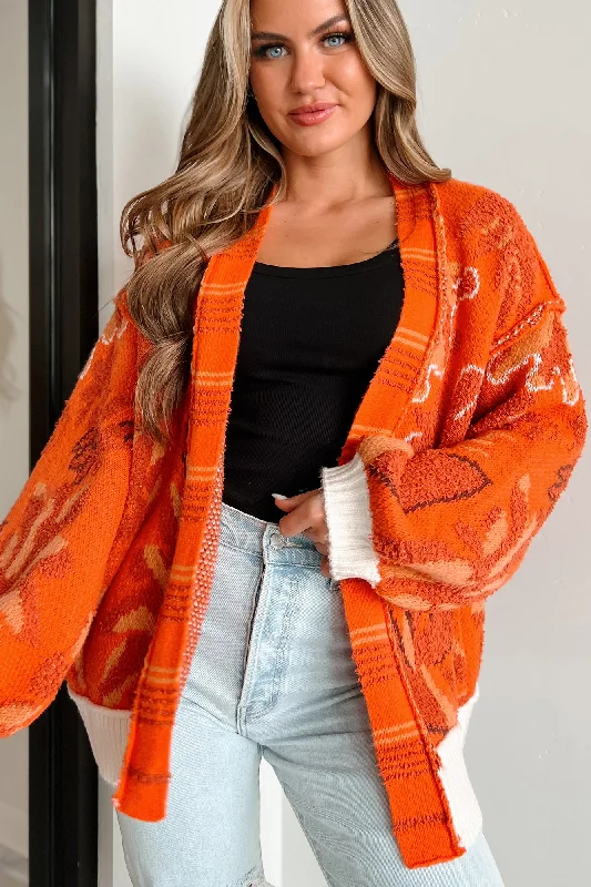 v neck women cardigan to elongate the necklineBright Spot Open Front Floral Cardigan (Fire Orange) v neck women cardigan to elongate the necklineBright Spot Open Front Floral Cardigan (Fire Orange)