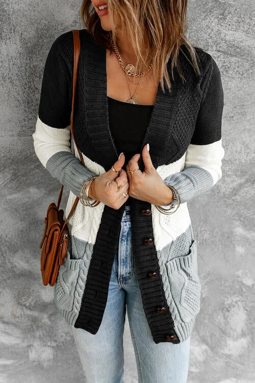 hand knitted women cardigan with artisanal charmCable Knit Button Up Long Sleeve Cardigan hand knitted women cardigan with artisanal charmCable Knit Button Up Long Sleeve Cardigan