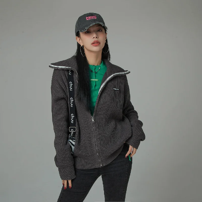 hooded women cardigan for added warmth and styleRibbed Zip-Up Knit Cardigan