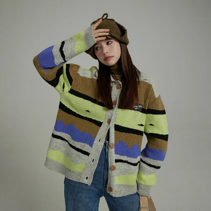ribbed women cardigan with a classic textureStriped Loose-Fit Knit Cardigan
