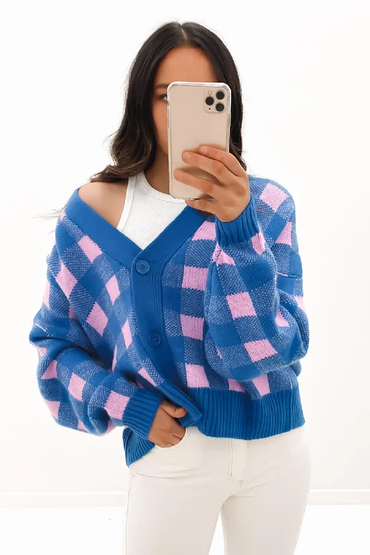 sequin embellished women cardigan for special occasionsElena Cardigan Pink Blue Check