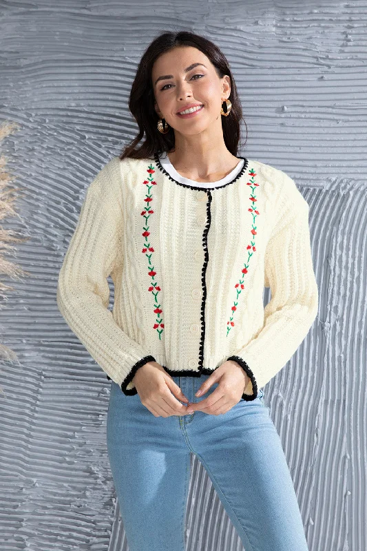 machine washable women cardigan for easy careGraphic Cable-Knit Button Up Cardigan