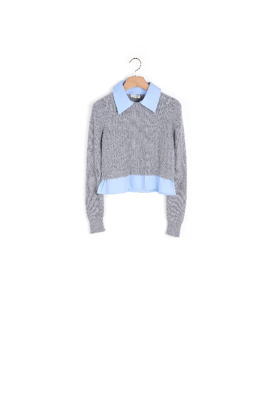 color block women cardigan with bold huesPull court trompe-l'œil