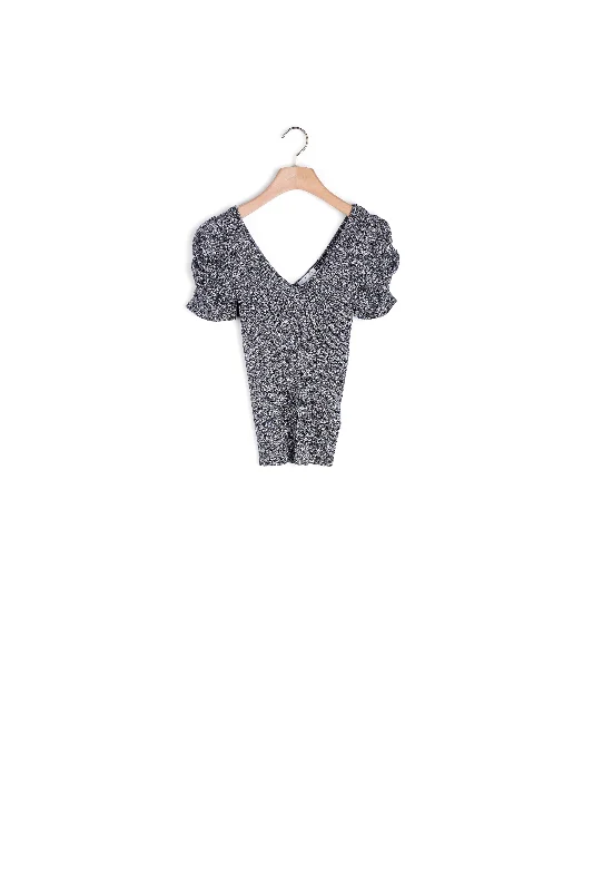 cropped women cardigan to pair with high - waisted jeansTop en maille lurex à manches bouffantes cropped women cardigan to pair with high - waisted jeansTop en maille lurex à manches bouffantes