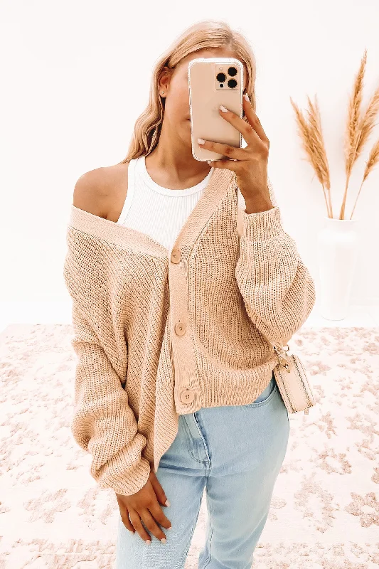 long length women cardigan with side slitsHenry Cardigan Natural