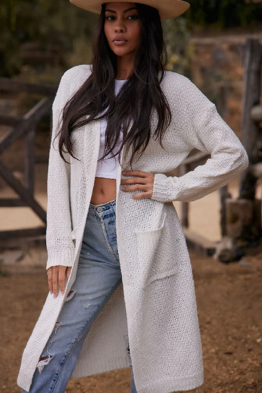 lightweight women cardigan for spring and fallKelsey White Long Cardigan