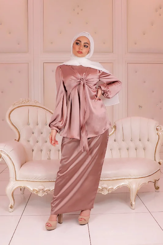 LaMeera Satin Wrap Top- Dusty Rose