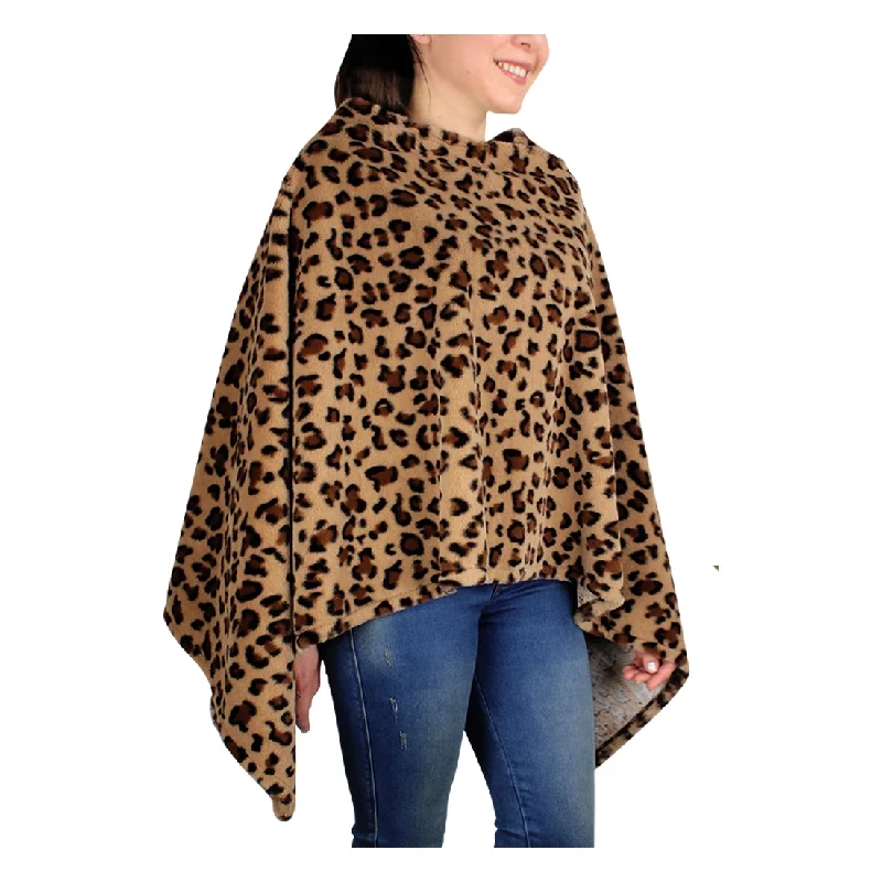 open front women cardigan for easy stylingLeopard Lauren Faux Fur Poncho