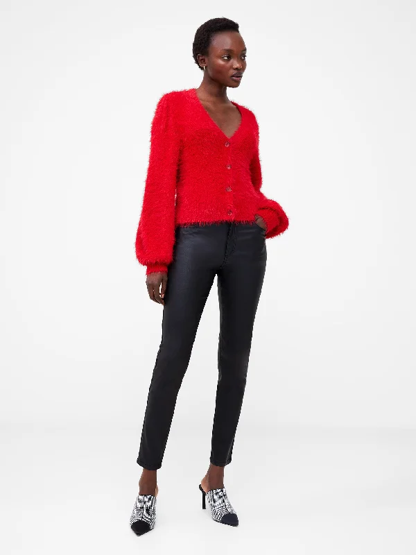 color block women cardigan with bold huesMeena Fluffy Cardigan