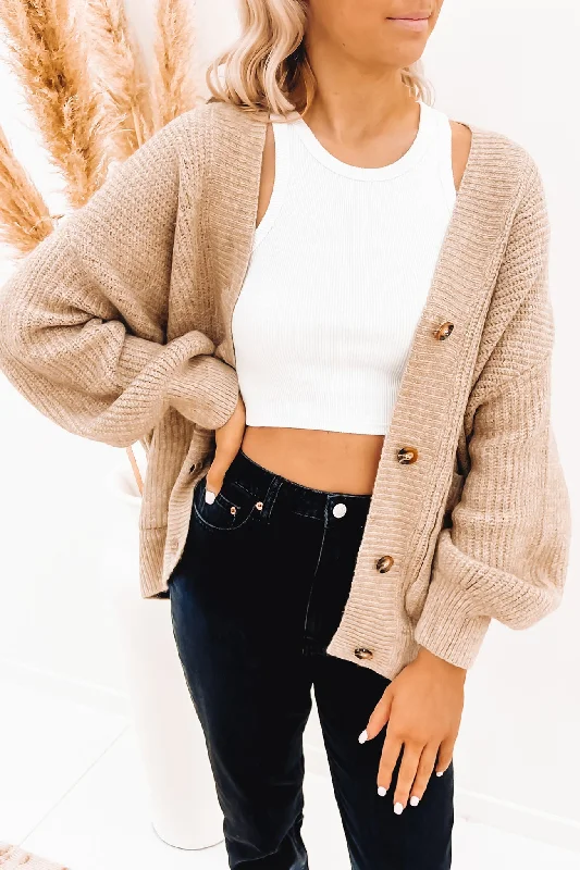 hand knitted women cardigan with artisanal charmMilly Cardigan Beige