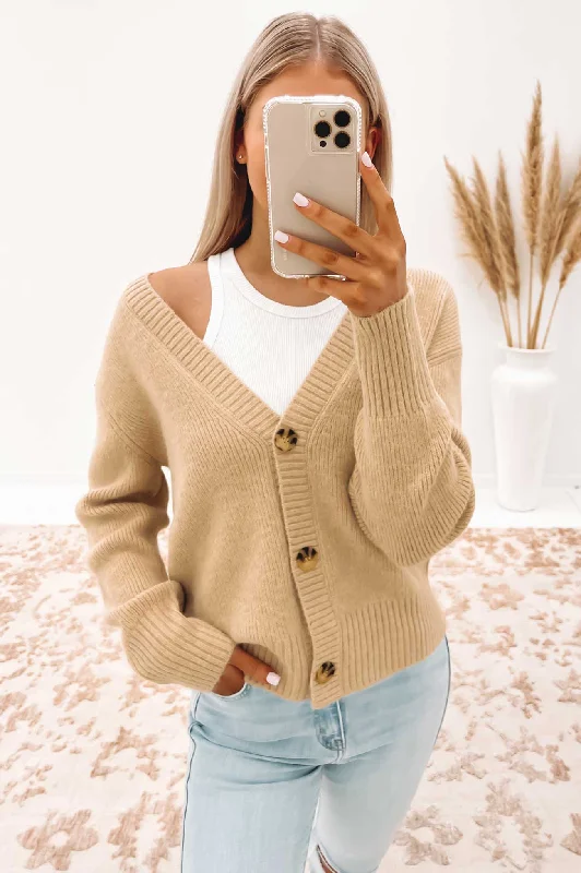 cropped women cardigan to pair with high - waisted jeansNina Cardigan Beige