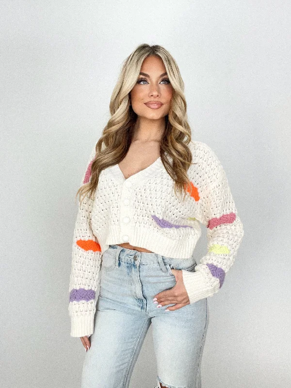 cropped women cardigan to pair with high - waisted jeansPops Of Color Cardigan