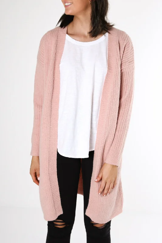 long length women cardigan with side slitsSkylar Cardiagn Pink