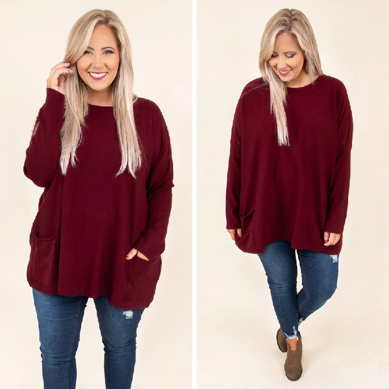 v neck women cardigan to elongate the necklineSnow Whispers Tunic, Burgundy