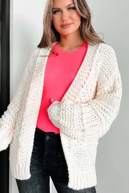 hand knitted women cardigan with artisanal charmWon't Catch A Chill Chunky Knit Cardigan (Ivory) hand knitted women cardigan with artisanal charmWon't Catch A Chill Chunky Knit Cardigan (Ivory)