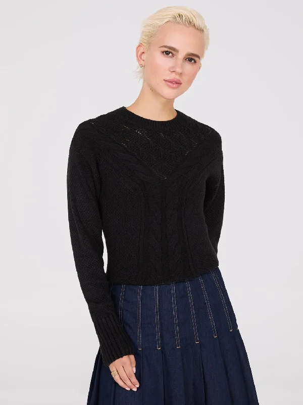 Plus Size Women's Belted Cable Knit SweatersCable Knit Pointelle Sweater