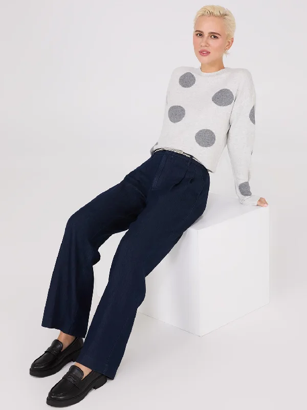 Boat Neck Women's Merino Wool Sweaters in Neutral ShadesDot Print Jacquard Sweater