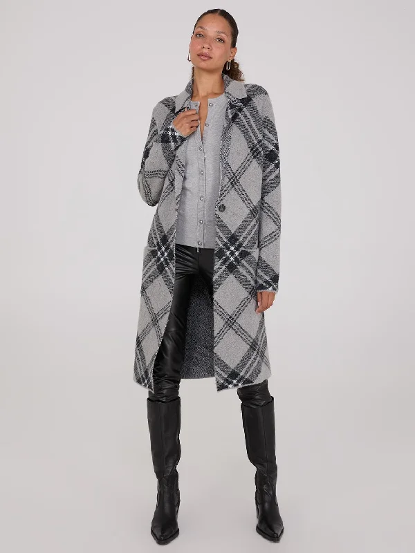 Button - Down Women's Shetland Wool Sweaters in Traditional PatternsPlaid Notch Collar One-Button Duster Button - Down Women's Shetland Wool Sweaters in Traditional PatternsPlaid Notch Collar One-Button Duster
