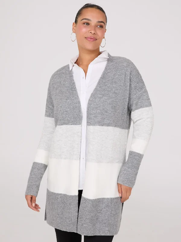 Bell - Sleeve Women's Mohair - Wool Blend SweatersColour Block Duster With Side Slits Bell - Sleeve Women's Mohair - Wool Blend SweatersColour Block Duster With Side Slits