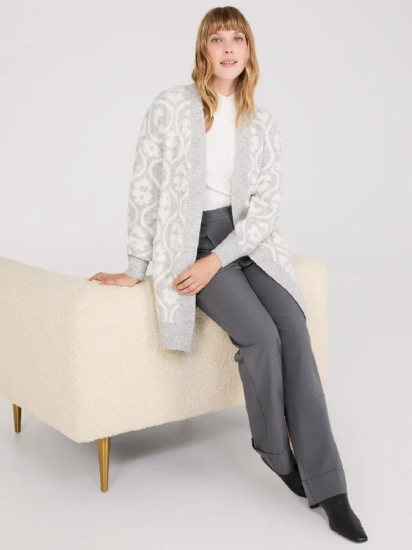 V - Neck Women's Ribbed Wool Sweaters for FallJacquard Drop Shoulder Duster