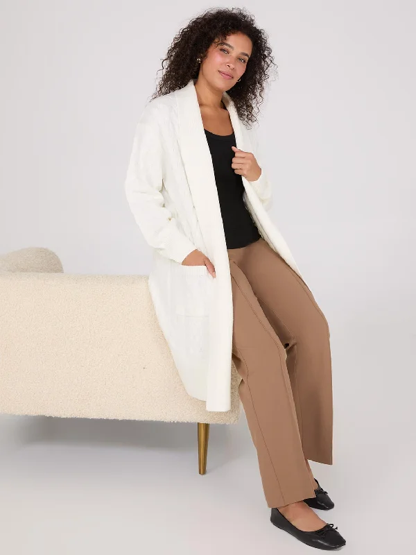 Plus Size Women's Belted Cable Knit SweatersCable Knit Duster