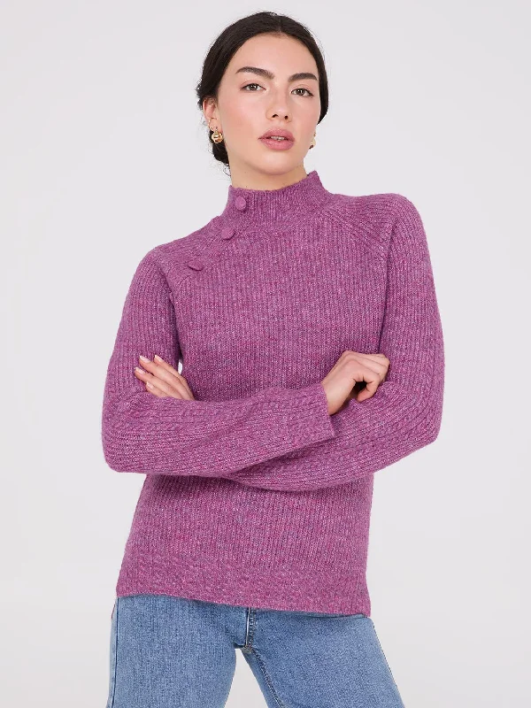Hooded Women's Fleece - Lined Sweaters for WinterMock Neck Sweater With Button Details Hooded Women's Fleece - Lined Sweaters for WinterMock Neck Sweater With Button Details