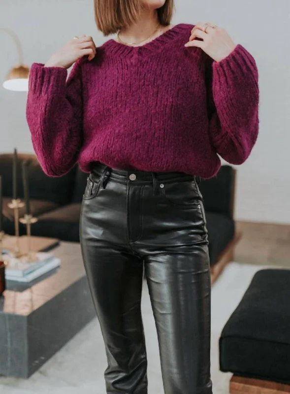 Plus Size Women's Asymmetric Hem Sweater Dresses in Modern Designs50S V Neck Pullover Sweater In Plum Plus Size Women's Asymmetric Hem Sweater Dresses in Modern Designs50S V Neck Pullover Sweater In Plum