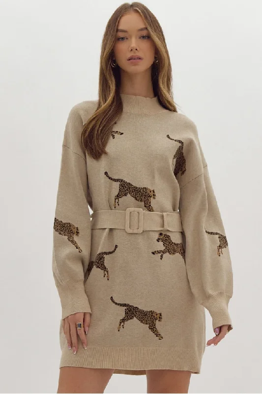 Mock Neck Women's Angora Blend Sweater Dresses in Solid ColorsAdrienne Cheetah Sweater Dress Mock Neck Women's Angora Blend Sweater Dresses in Solid ColorsAdrienne Cheetah Sweater Dress