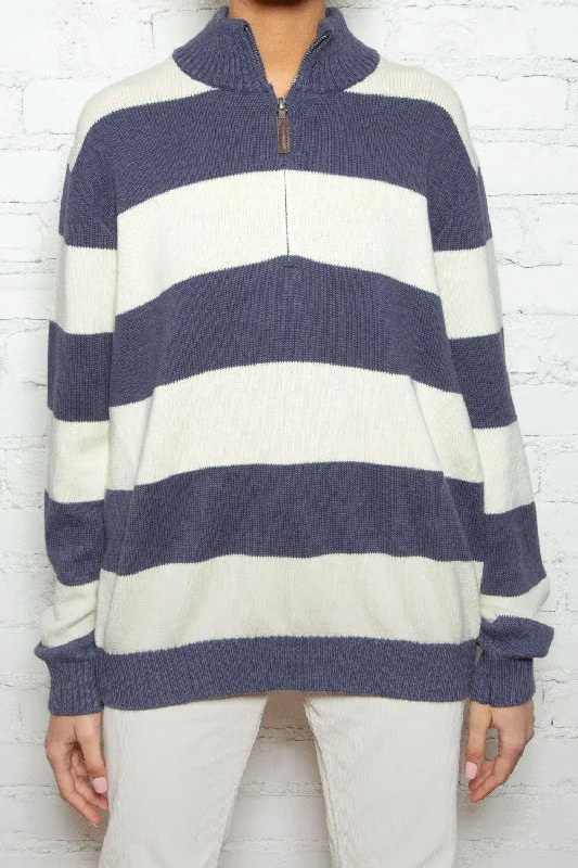 Ivory with Blue Thick Stripes