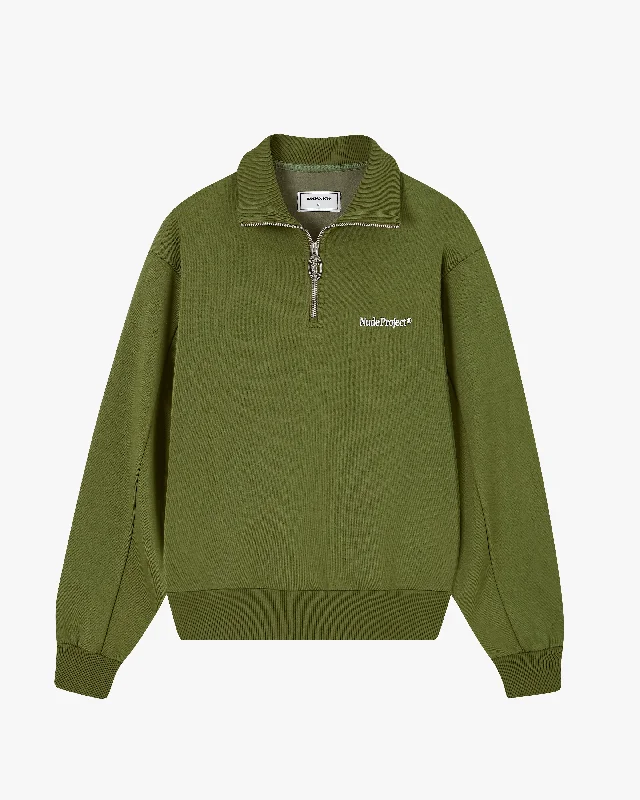 Plus Size Women's Oversized Chunky Knit SweatersORIGINS HALFZIP GREEN