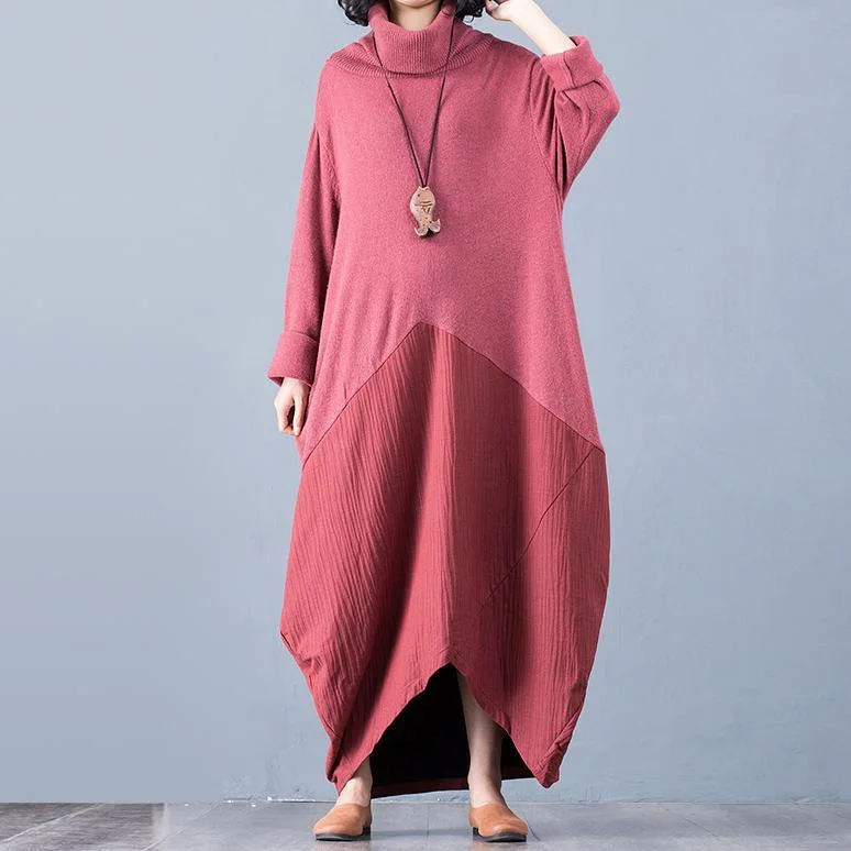 Midi - Length Women's Shetland Wool Sweater Dresses in Traditional PatternsChic patchwork Sweater high neck weather Design red baggy sweater dress Midi - Length Women's Shetland Wool Sweater Dresses in Traditional PatternsChic patchwork Sweater high neck weather Design red baggy sweater dress