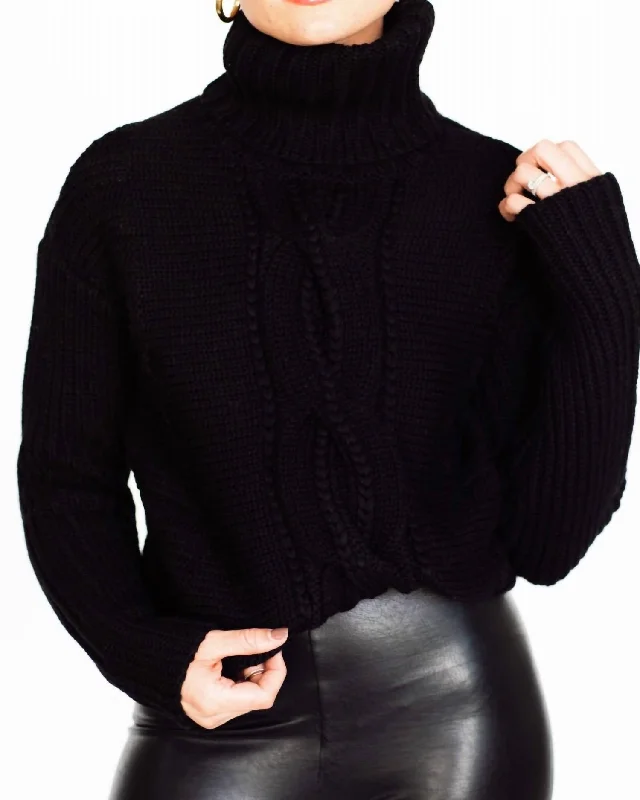 Wrap - Style Women's Lambswool Sweater Dresses in Elegant ShadesChunky Cabled Turtleneck In Black Wrap - Style Women's Lambswool Sweater Dresses in Elegant ShadesChunky Cabled Turtleneck In Black