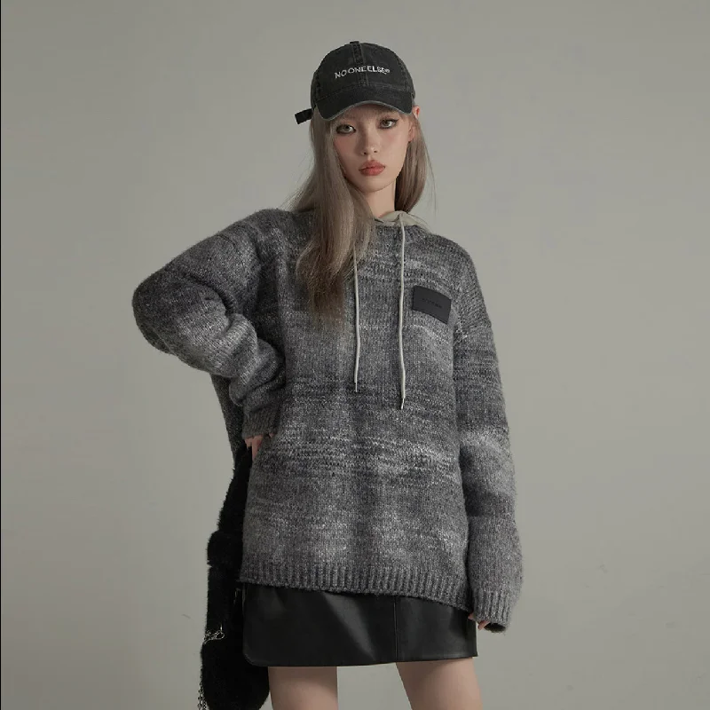 Plus Size Women's Sequined Sweaters for Special OccasionsGrey Gradient Knit Sweater