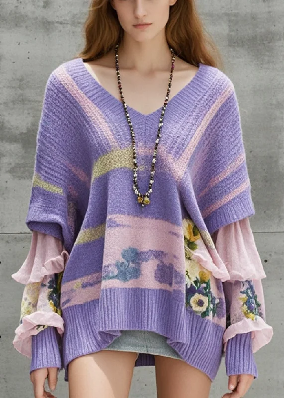 Women's Long Sleeve Turtleneck Cashmere SweatersDIY Lavender Oversized Patchwork Knit Sweaters Fall Women's Long Sleeve Turtleneck Cashmere SweatersDIY Lavender Oversized Patchwork Knit Sweaters Fall