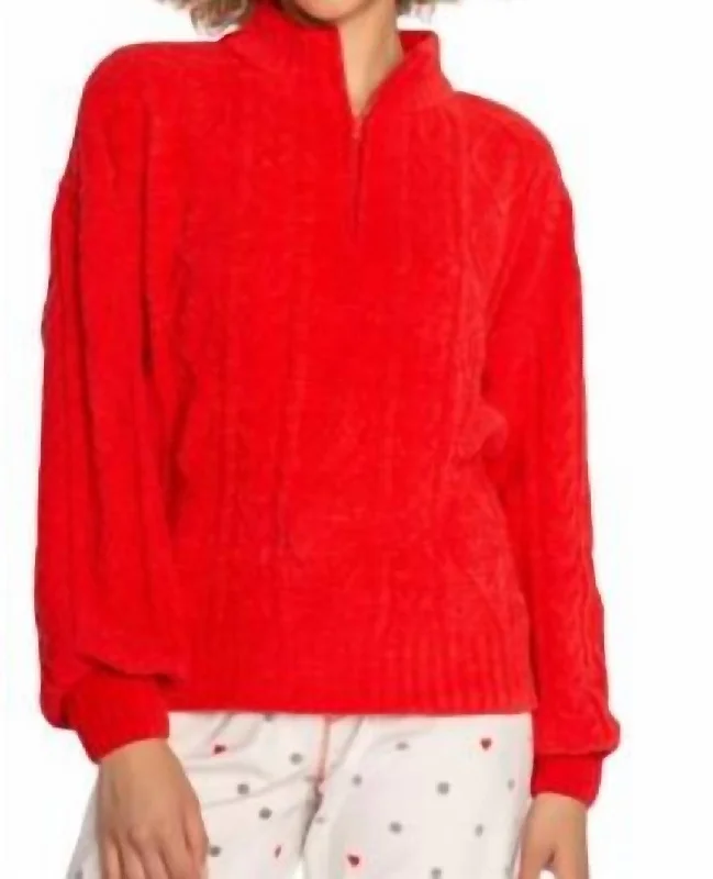 Mock Neck Women's Angora Blend Sweater Dresses in Solid ColorsFestive Cable Knit Quarter Zip In Scarlet Mock Neck Women's Angora Blend Sweater Dresses in Solid ColorsFestive Cable Knit Quarter Zip In Scarlet