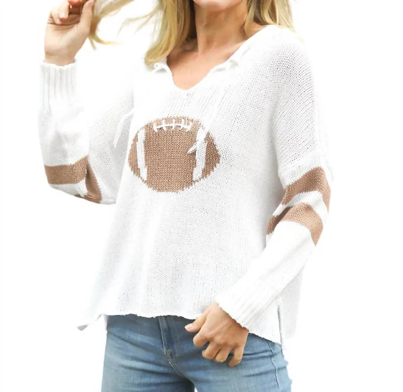 Plus Size Women's Open - Front Cardigan Style Sweater DressesFootball Sweater In White Plus Size Women's Open - Front Cardigan Style Sweater DressesFootball Sweater In White
