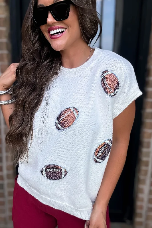 High - Low Hem Women's Cashmere - Blended SweatersGame Day Football Patch Sweater Top High - Low Hem Women's Cashmere - Blended SweatersGame Day Football Patch Sweater Top