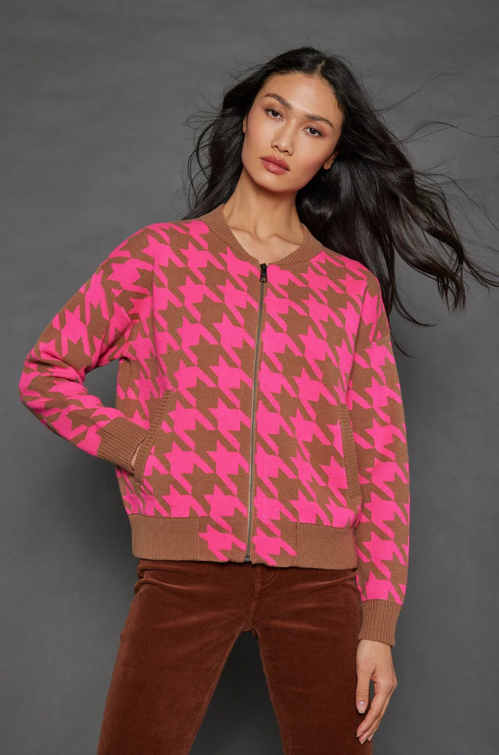 Open - Front Women's Cardigan - Style Mohair SweatersHound Around Camel/Neon Pink